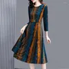 Casual Dresses Dress Women Fashion Ladies Printed Vestidos Elegantes Para Mujer Spring Autumn Clothing Stripe A-Line Robe Femme