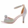 Woman Peep Toe Stiletto Diamond Ankle Strap Thin High Heels Lady Sexy Rhinestone Sandals Wedding Shoes