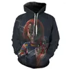 Hoodies masculinos 2022 Construa Horror Chucky Movie Moda 3D Padrão Sweatshirt Autumn Manga Longa Pullover