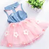 Girl Dresses Girls Summer Dress 2022 Listing Denim Stitching Mesh Flower Cute Baby Party Costume