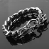 Charm Bracelets Hipper Stainless Steel Black Silver Color Dragon Head Leather Weaving Cuban Chain Bracelet Mens Boys Jewelry