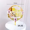 Festive Supplies Flowers Cake Topper Happy Birthday Gold Bird Party Insert Acrylic Decoration Wedding Cakes Dessert Decor