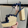 Womens 2023 Fashion Spring Summer Platform Sandal Raffia Shoes Elegant Designer Chunky High Block Heel Peep Toe Ankle Strap