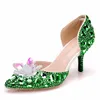 Sandali singoli femminili da donna eleganti con tacco alto Scarpe da sposa con fiore di strass oro Scarpe a punta