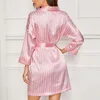 Women's Sleepwear Stylish Bar Plus Size Sexy Lingerie Women Like Silk Striped Long Sleeve Robe Satin Bathrobe 2022 Pajamas Dressing Gown