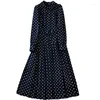 Casual Dresses Princess Kate Women Designer High Quality Spring Autumn Fashion Elegant Vintage Dot Print Midi Office Party