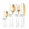 Flatware Sets 4Pcs White Gold Stainless Steel Cutlery Tableware Set Dinnerware Dinner Travel Forks Knives Spoons Silverware