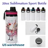 US Warehouse 20oz Sublimation Portable Aluminium Sport Bottle Water Bottles Tumbler med handtagslock Z11