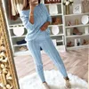 Women's Tracksuits Women Set 2022 Ladies Casual Solid Off Shoulder Cable Knitted Winter Warm Long Sleeve 2PC Loungewear Suit Outfits