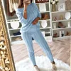 Träningsoveraller Dam Set 2022 Damer Casual Solid Off Shoulder Kabel Stickad Vinter Varm Långärmad 2PC Loungewear Kostym Outfits