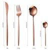 Setwares Sets 4pcs Set roestvrij staal westerse steak mes vork lepel gekarteld vierdelige Portugees servies picknick banket goud