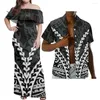 Casual Dresses HYCOOL HD Tropical Coconut Print Royal Blue Hawaiian Dress Polynesian Tribal Party Couple Clothes Off Shoulder Long216x