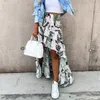 Skirts 2022 Summer High Waist Irregular Floral Print Women Elastic Ruffles A-Line Long Skirt Casual Boho Beach Faldas