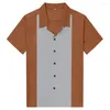Camisas casuales para hombres Camisa a rayas verticales Hombres Vestido con botones Algodón Manga corta Camisa Medieval Retro Hombre Bowling Hombres