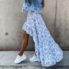 Skirts 2022 Summer High Waist Irregular Floral Print Women Elastic Ruffles A-Line Long Skirt Casual Boho Beach Faldas