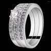 Wedding Rings Women Ring Set Sparkling Perfect Round Cut Zircon Stone Female Party Jewelry Three Top Quality