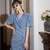 Casual Dresses Summer Jeans 2022 Women's Vintage Slim Short Puff Sleeve Oregelbunden denim klänning kvinnlig streetwear kläder vestidos