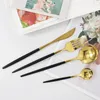 Dinnerware Sets 36pcs Black Gold Set Golden Spoons Forks Knives Cutlery Stainless Steel Slverware Middle Knife Fork Tablespoon