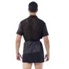 Men's Sleepwear Fashion Plus Size Men Satin Kimono Night-Robe Summer Nightwear See-Through Floral Lace Patchwork Back Belt Bathrobe