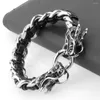 Charm Bracelets Hipper Stainless Steel Black Silver Color Dragon Head Leather Weaving Cuban Chain Bracelet Mens Boys Jewelry