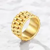 Cluster Rings ZORCVENS Fashion Punk Vintage Men Watch Link Ring For Hiphop Gold Color Stainless Steel Wedding Wholesale