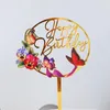 Festive Supplies Flowers Cake Topper Happy Birthday Gold Bird Party Insert Acrylic Decoration Wedding Cakes Dessert Decor