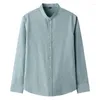 Erkekler Sıradan Gömlek Erkekler Uzun Kollu Pamuk Oxford Çizgili Gömlek Normal-Fit Düğme Up Stant Yaka Çalışması Camisas de Hombre