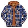 Chemises décontractées pour hommes Flanelle Plaid Grands et grands manteaux d'hiver pour hommes matelassés épaissir chemise doublée fermeture éclair à capuche Jacket272N