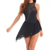 Scenkläder kvinnor ärmlös glansig strass Figur Skating Dress Sheer Mesh Oregelbundet hem Ballet Gymnastik Leotardklänningar Dancewear