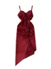 Casual Dresses Foamlina Sexig Women Party Dress 2022 Summer Elegant Spaghetti Strap Sleeveless Backless Folds Split Irregular Club Outfits
