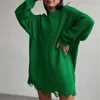 Abiti casual Y2K Abito verde lavorato a maglia Donna O Collo Pullover Maglione Manica lunga Oversize Top Party Sexy Clubwear