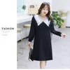 Casual Dresses Black Dress With White Collar Business Office Female Ladise Shool Social TA1105