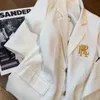 Damskie garnitury Blazery list haftowy marynarkalna kurtka biała dla kobiet o długim rękawie duży płaszcz luźne marynarki