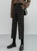 Kvinnors byxor pläd rak kvinnor avslappnad formell hög midja chic baggy byxor höst vinter koreansk mode harajuku pantalon femme