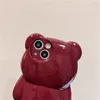Korean Cute 3D Cartoon Bear Glitter Phone Cases For iPhone 15 14 13 12 11 Pro Max Lovely Animal Glossy Shockproof Soft Cover Funda