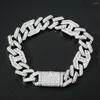 Länkarmband isade ut Miami Baguette Zircon Armband för män Kvinnor 2 färger 15mm Micro Pave Hip Hop Rock Jewelry