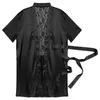 Men's Sleepwear Fashion Plus Size Men Satin Kimono Night-Robe Summer Nightwear See-Through Floral Lace Patchwork Back Belt Bathrobe