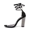 Sandalet Kadın Burnu açık Ayakkabı Yüksek Topuklu Blok Tıknaz Gül Altın Dantel Up Ayak Bileği Kayışı Temizle PVC Düğün Pompaları