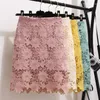 Skirts Lace High Waist Skirt Women Elegant Office Lady Korean Style Hollow Out Black White Pink Green Mini