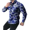 Men's Casual Shirts Big And Tall Mens Summer Tee Men'S Geometric Floral Print Shirt Long-Sleeved Button Lapel Chocolate Long Sleeve Men