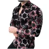 Men's Casual Shirts Big And Tall Mens Summer Tee Men'S Geometric Floral Print Shirt Long-Sleeved Button Lapel Chocolate Long Sleeve Men