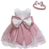 Toddler Girl Tutu Lace Bow Dress Princess -jurken voor baby eerste 1e jaar verjaardagskleding baby feestvage optocht Chareng jurk