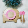 Fournitures de f￪te B￩b￩ personnalis￩ Cute Elephant Tray Nourrir en silicone Aspiration Aspiration non gliss￩e Natural Couvreries en bois Gift Girl Girl