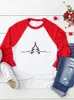 T-shirt da donna T-shirt a maniche lunghe Stampa Happy Year Top Festival Buon Natale Acquerello Albero Abiti adorabili T-shirt grafica femminile da donna