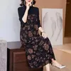 Sukienki swobodne jesienne zimowe panie patchwork sukienki kobiety z długim rękawem drukowana szata femme vintage grube vestidos elegantes para mujer