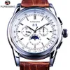 Forsining Mondphase Kalender Display Braun Leder ShangHai Automatische Bewegung Herren Uhren Top Marke Luxus Mechanische Uhren316d