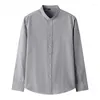 Chemises décontractées pour hommes chemise rayée en coton Oxford à manches longues pour hommes coupe régulière boutonnée col montant travail Camisas De Hombre