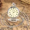 Pocket Watches Classic Large Dial Watch for Men Hollow Out St￤ngning Natural Silver Necklace Chain Pendant