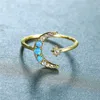 Wedding Rings Luxury Female White Opal Stone Ring Dainty Gold Color Adjustable Simple Star Moon Thin Engagement For Women