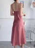 Casual Kleider Designer Satin Frauen Sommerkleid Elegante Hosenträger Roben Weibliche Colthes Für Frauen Prom Party Sexy Backless Split Vestidos N7L1